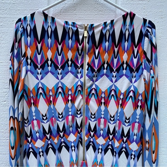 Vince Camuto Size 8 Dress Mod Geometric Print Lined Colorful Shift Dress Stretch - Picture 12 of 12